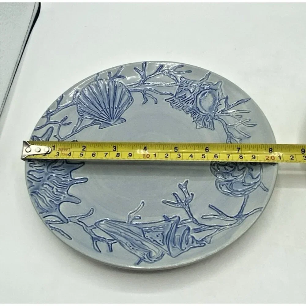 Pottery Barn Salad Plate Dessert Blue Shell Ocean Beach Coastal Coral  8